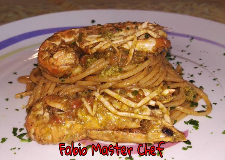 Simple Way to Prepare Fatto in casa super veloce Spaghetti Integrali con Scampi e Pesto di Pistacchio di Bronte