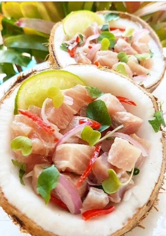 Una foto de Ceviche de mero al coco