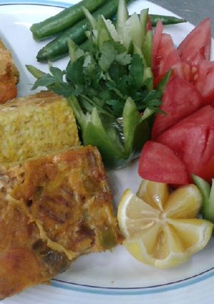 عکسی از دستور پیش غذا؛ گراتن سوسیس با ته چین برنج