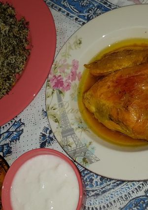 عکسی از دستور پلو شوید و مرغ زعفرانی خوش مزه