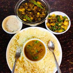 A picture of Rajma Rice,karela -Aloo bhaji.
