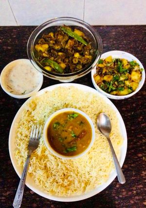 A picture of Rajma Rice,karela -Aloo bhaji.