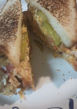 A picture of Closest thing to an Omelette Sandwich as I will make.