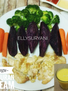 Foto resep Isi Piringku: Ayam-Ubi Ungu-Sayuran Steamed-Baked plus Jus Nanas