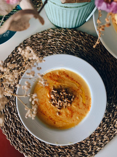 Una foto de Crema de calabaza y garbanzos