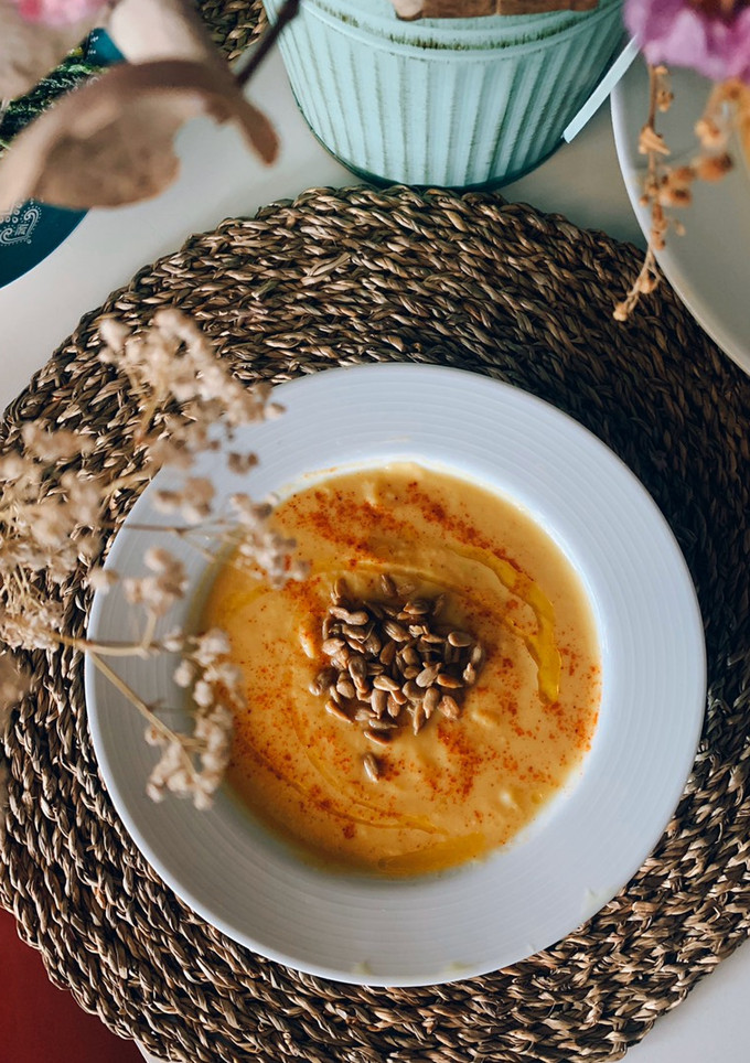 Una foto de Crema de calabaza y garbanzos