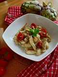 Malloreddus su crema di carciofi e pomodorini confit homemade