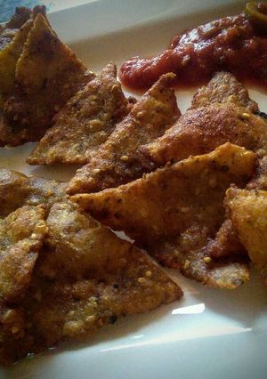 Una foto de Nachos Hechos en casa con harina de Pechuga de Pollo...!