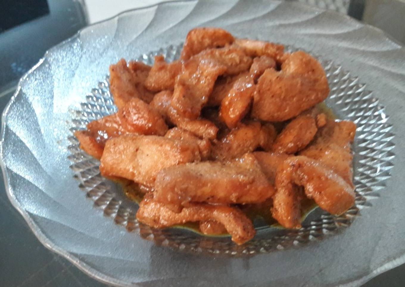 Babi iris manis panggang teflon