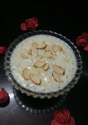 A picture of Rice Sago Gulkand pudding.