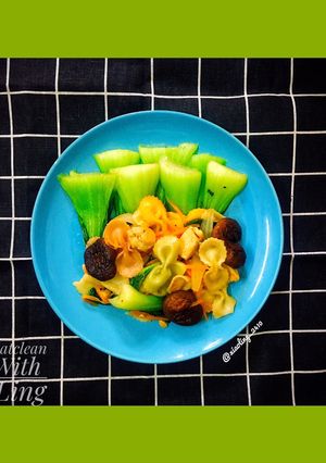Hình của món Nui rau củ xào ức gà Eatclean.