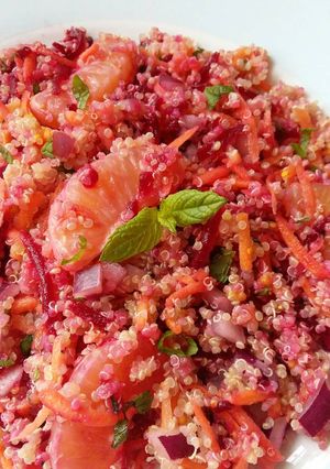 A picture of Vickys Clementine Cous Cous Salad, GF DF EF SF NF.