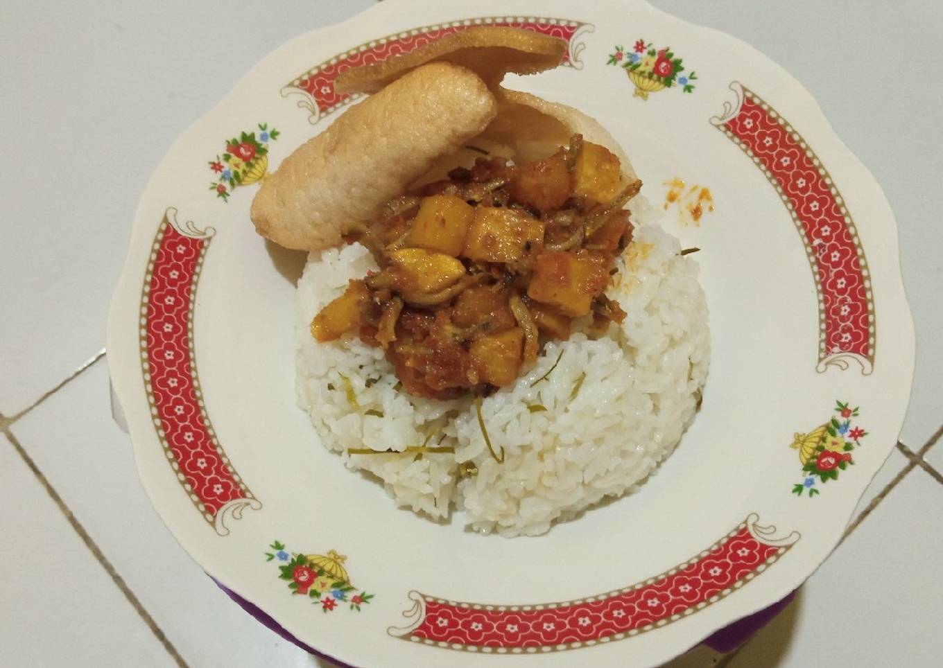 Nasi jeruk Magicom plus balado kentang teri