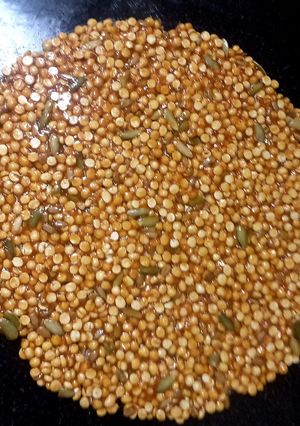 A picture of Sun flowers & pumpkin seeds chikki.