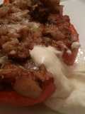 Beef & Tomato Stuffed Peppers w/ Yogurt Sauce