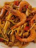 Fideos con conejo estofado y cocinados a mi manera, rápidos y económicos