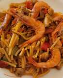 Fideos con conejo estofado y cocinados a mi manera, rápidos y económicos