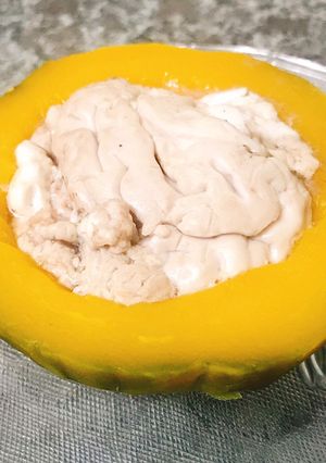Hình của món Óc hấp bí đỏ.