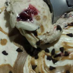 A picture of Who needs Hagan Daas? Peanut Butter, Dark Chocolate & Raspberry No Churn Ice Cream.