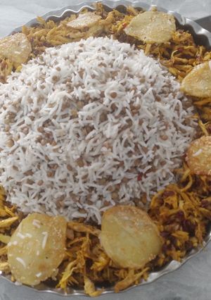 عکسی از دستور عدس پلو با مرغ