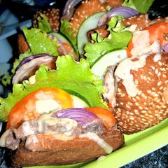 A picture of Doughboys with veggies.