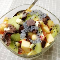 A picture of Fruit chat With Dark Chocolate.