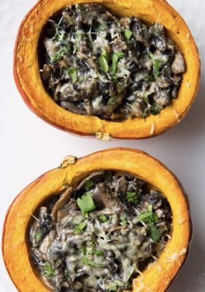 Une photo de Potimarron champignons poulet basilic