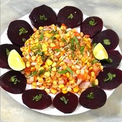 A picture of Sweet corn and beet root salad.
