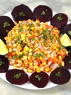 A picture of Sweet corn and beet root salad.