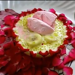 A picture of Sabudana (sago) Dessert With Banana And Ice Cream.