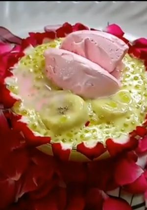 A picture of Sabudana (sago) Dessert With Banana And Ice Cream.