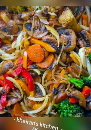 Stir fry mushrooms and veggies ainihin hoton girkin