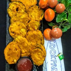 A picture of Brinjal fritters.