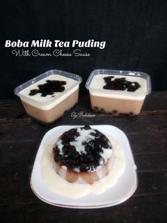 Foto resep Milk tea Puding with cream cheese sauce