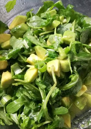 A picture of Rocket, Avocado salad with Chilli, Lime and Coriander.