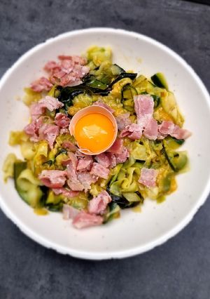 Une photo de °Tagliatelles de courgettes à la carbonara°