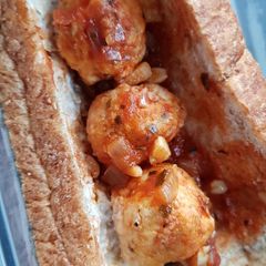 A picture of Chicken Meatballs with Pasta Sauce.