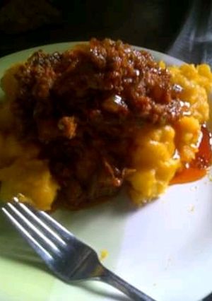 A picture of Asaro with Meat ball stew.