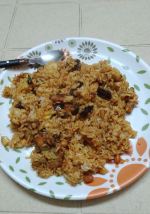 A picture of Vangi bath - Brinjal Rice.