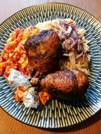 Easy Way Make Recipe Crisp Chilli Chicken lollipops, Mango, Red Onion, Pepper, Lemon Salsa &amp; Caramelised Onion Brown Rice that is  Makes Drooling, Can Spoil the Tongue}