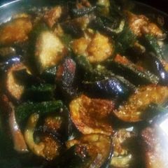A picture of Fried Brinjal and Bhindi.