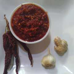 A picture of शेजवान चटणी (schezwan chutney recipe in marathi).