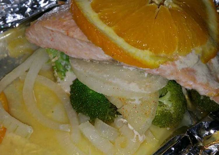 Tasty And Delicious of Orange Salmon with Broccolini