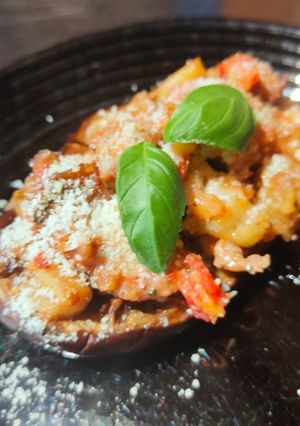 Une photo de Aubergine farcie au four