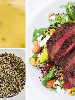 A picture of Fullblood Wagyu Chuck Tender Salad with Lemon Oregano Vinaigrette.