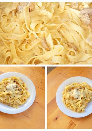 صورة لوصفة تاقلياتل بالسلمون والفطر🍝🍄🍄