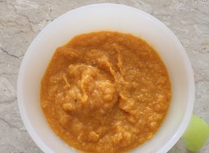 Foto resep Bubur ubi manis dengan ayam dan buah aprikot kering - MPASI