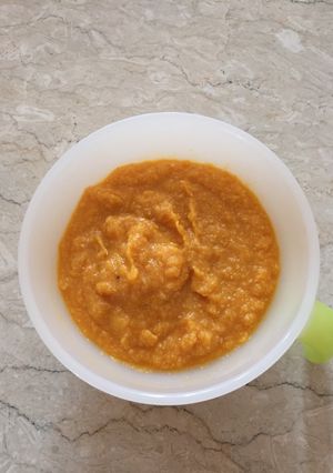 Foto resep Bubur ubi manis dengan ayam dan buah aprikot kering - MPASI