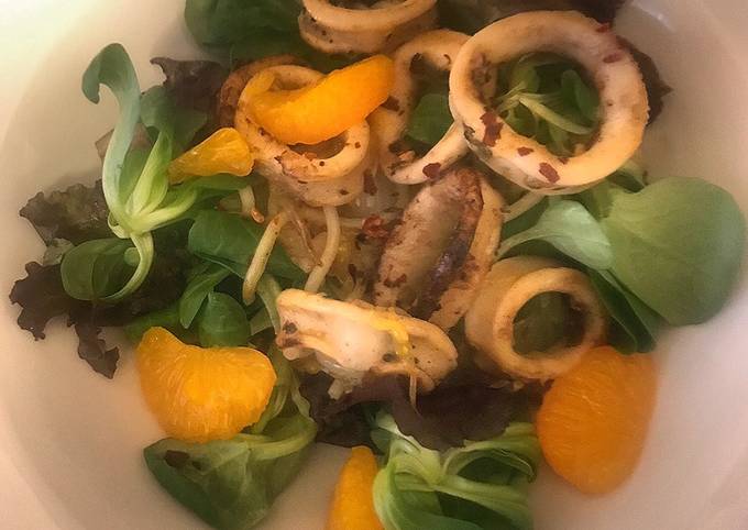 Simple Way to Prepare Favorite Salt &amp; Pepper Calamari with Noodle &amp; Mandarin Salad