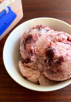 A picture of Super Easy Cherry Jam & Yoghurt Ice Cream.